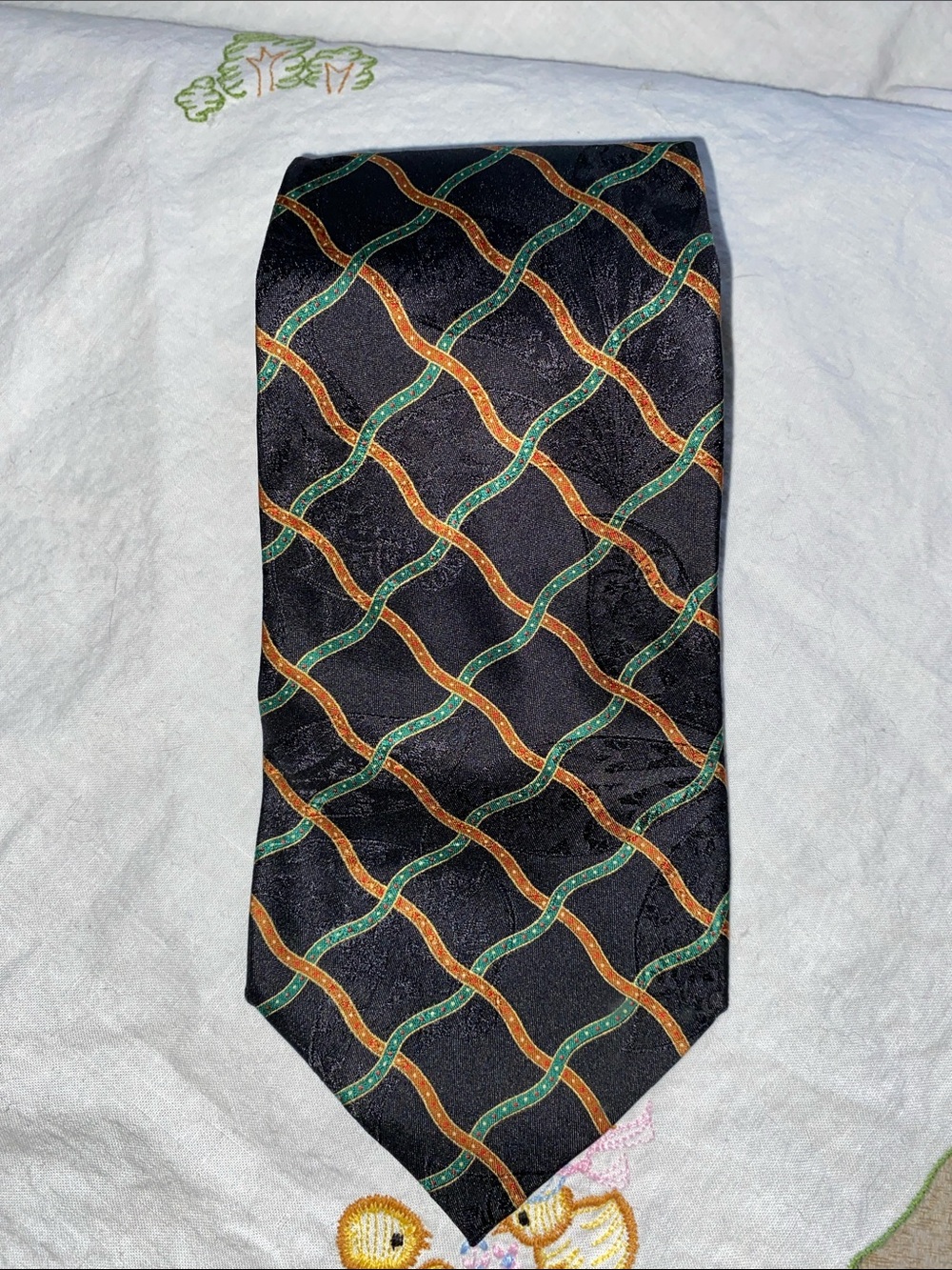 Stefano Ricci for Harrods Men's Black silk  Tie Green and Brown Wave Patter